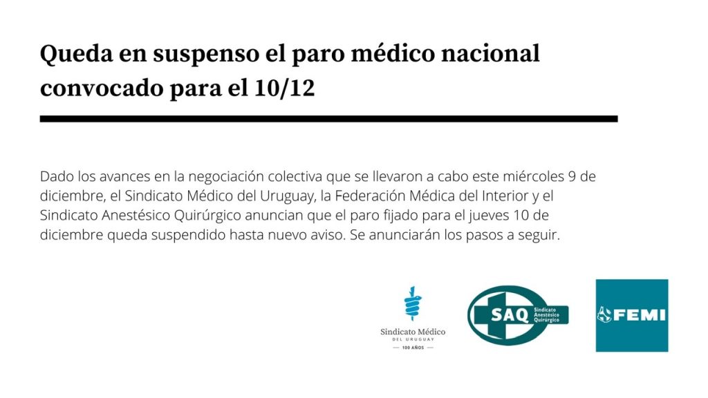 Queda en suspenso el paro médico nacional del 10/12.