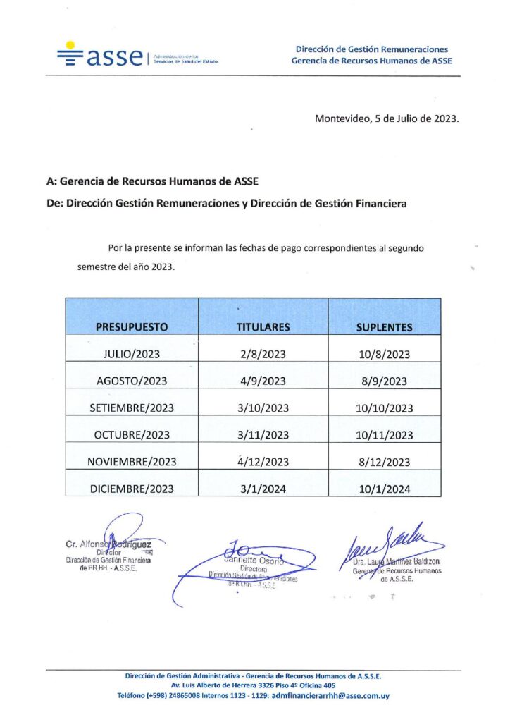 calendario pagos asse